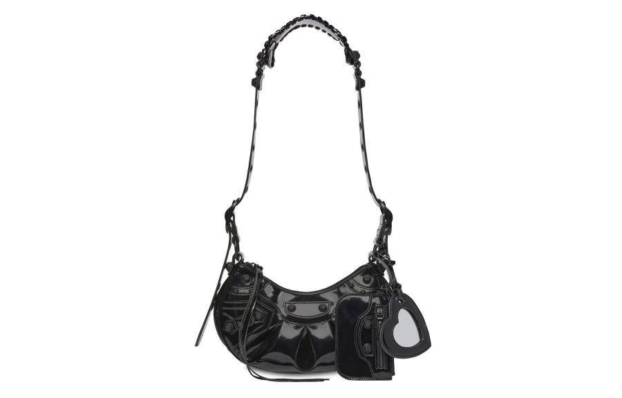 Balenciaga Le Cagole Xs Shoulder Bag In Patent Fabric Black
