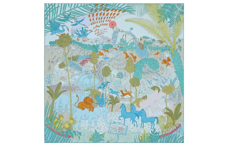 HERMES HERMES Le Carnaval Des Animau Silk Scarves Unisex