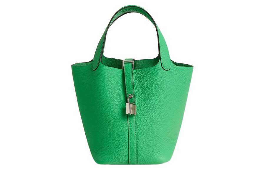 HERMES Picotin Lock Clemence Bullock Leather Basket Bag, Bucket Bag, Handbag 18 Women's 0Z Vert Comics Comic Green