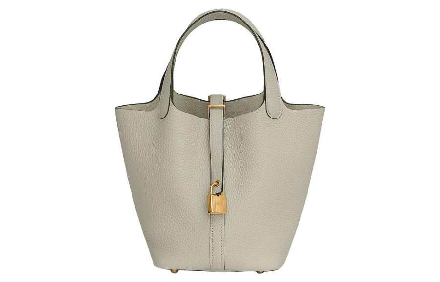 HERMES Picotin Lock Clemence Bullock Leather Basket Bag, Bucket Bag, Handbag 18 Women's Q1 Sauge Sage Green