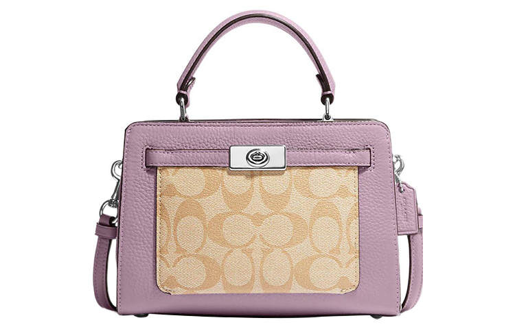 COACH Lane Signature Coated Canvas With Refined Pebbled Leather Handbag, Shoulder Bag, Crossbody Bag Mini Women's