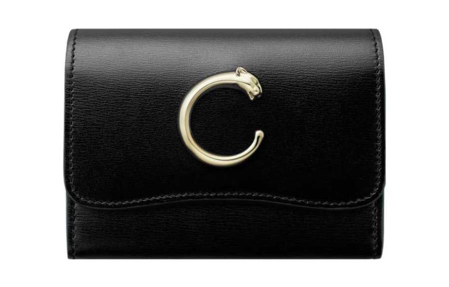 CARTIER Panthère De Cartier Calfskin Wallet Mini Women's Black