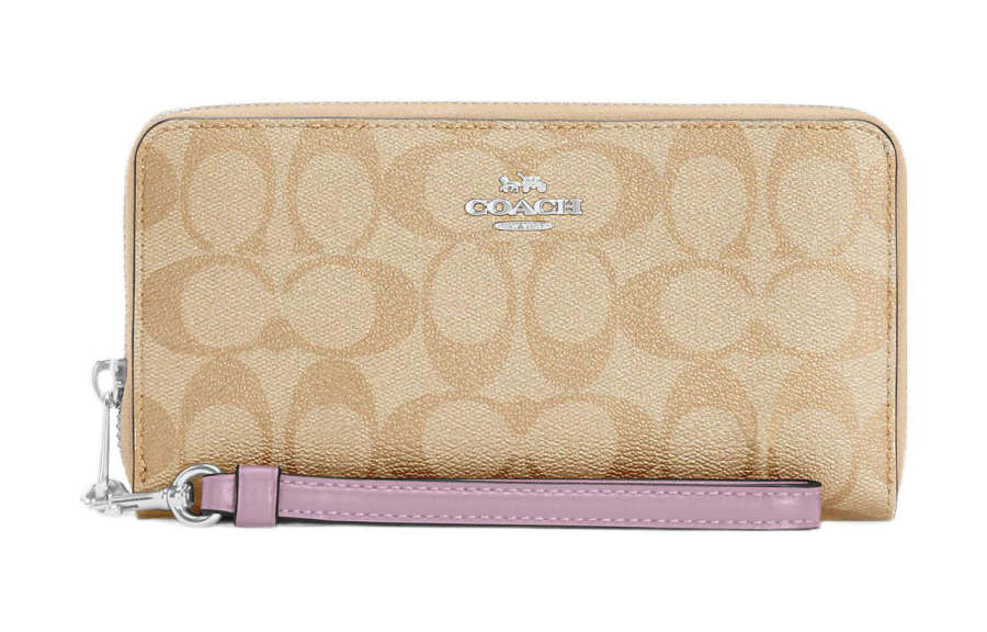COACH Zip Around Canvas With Leather Wallet Women's Khaki & Purple