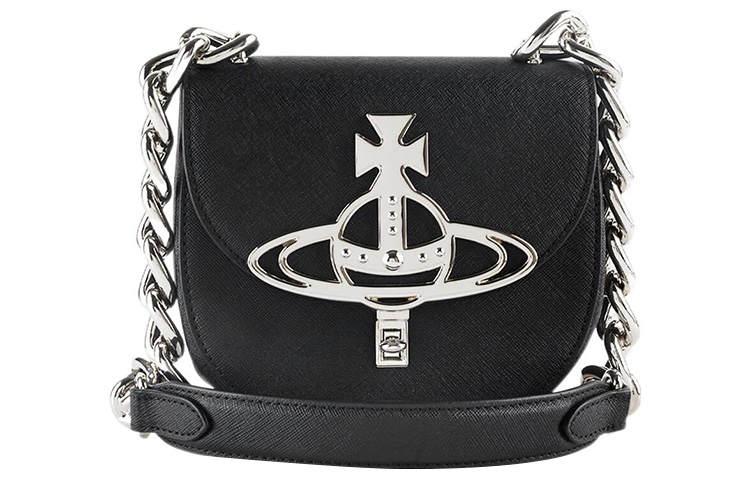 Vivienne Westwood Cow Leather Saddle Bag, Crossbody Bag, Shoulder Bag Regular Women's Black