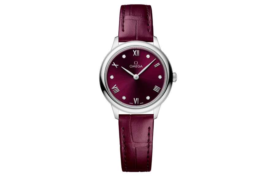 OMEGA Disc Fly Collection Elegant Quartz Movement 30m Waterproof Women's Watch 27.5mm Red Watch Dial