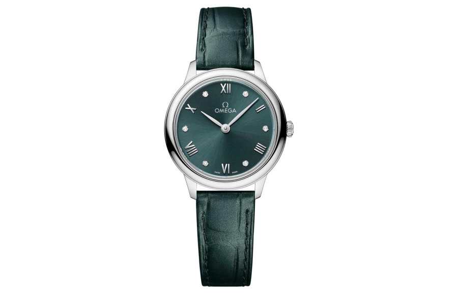 OMEGA Disc Fly Collection Elegant Quartz Movement 30m Waterproof Women's Watch 27.5mm Green Dial