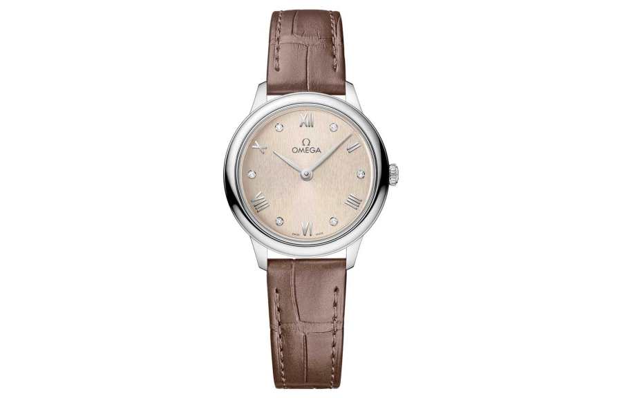 OMEGA Disc Fly Collection Elegant Quartz Movement 30m Waterproof Women's Watch 27.5*6.3mm Beige Watch Dial