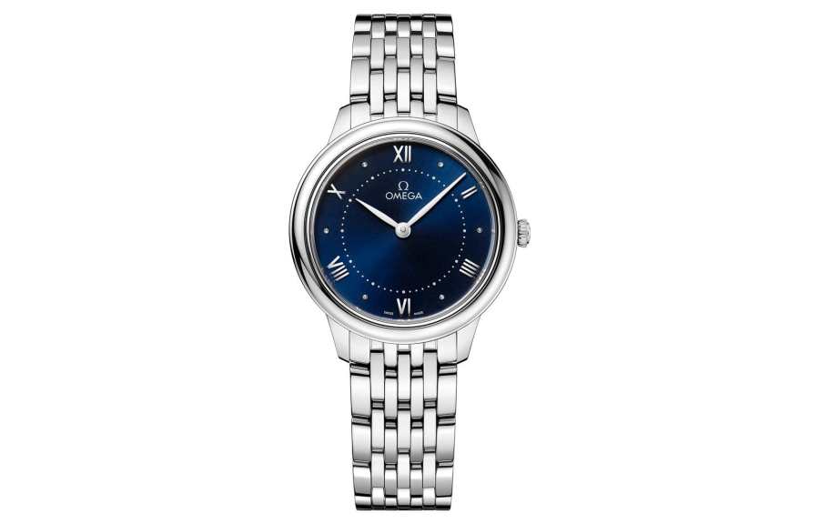 OMEGA Disc Fly Collection Elegant Quartz Movement Women's Watch Blue Dial Stainless Steel Watchband