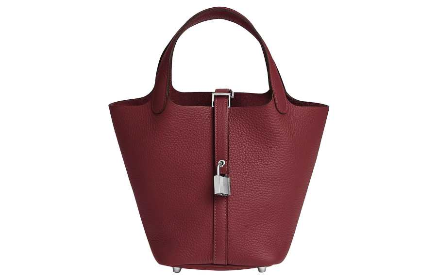 HERMES Picotin Lock Clemence Bullock Leather Basket Bag, Bucket Bag, Handbag 18 Women's 55 Rouge H Hermes Red