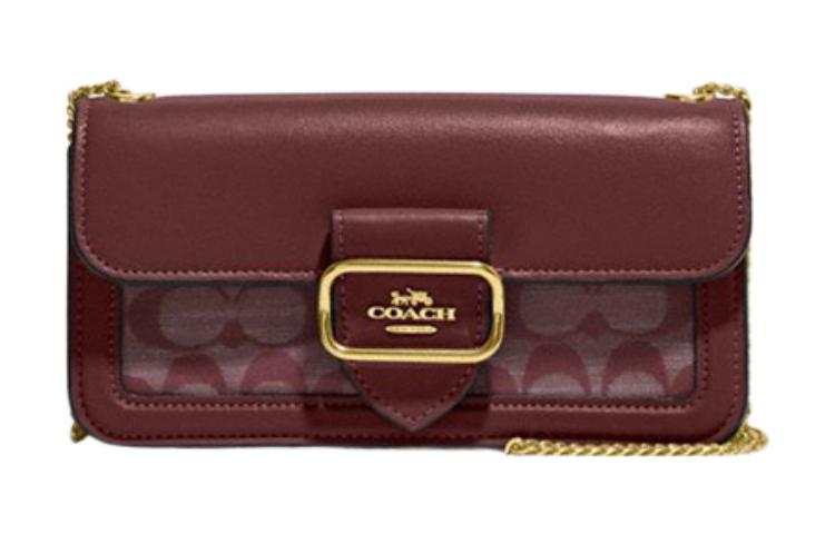 COACH Morgan Fabric With Cow Leather Shoulder Bag, Crossbody Bag Small Women's Burgundy
