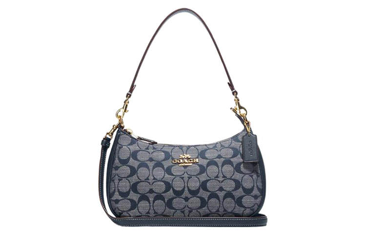 COACH Teri Fabric With Cow Leather Shoulder Bag, Handbag, Shoulder Bag Medium Women's Denim Blue