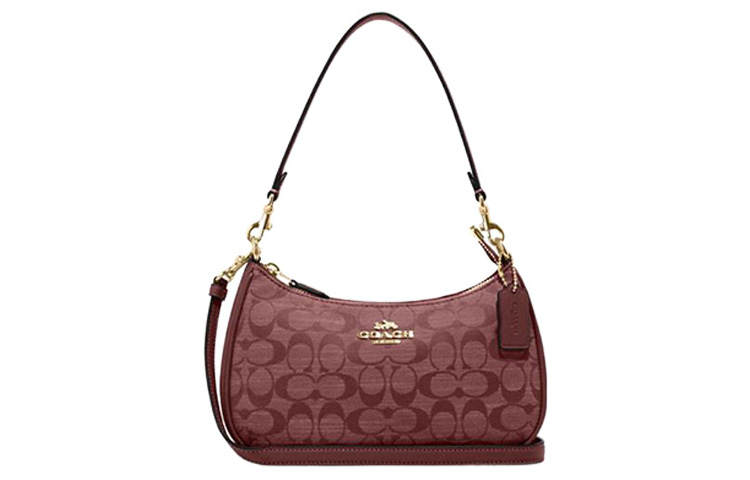 COACH Teri Fabric With Cow Leather Shoulder Bag, Handbag, Shoulder Bag Medium Women's Burgundy
