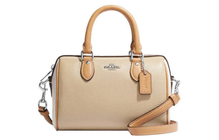 COACH Rowan Cow Leather Handbag Small Women's Beige Yellow