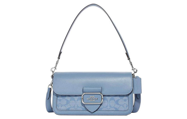 COACH Morgan Cow Leather With Textile Shoulder Bag, Handbag, Shoulder Bag Medium Women's Light Blue