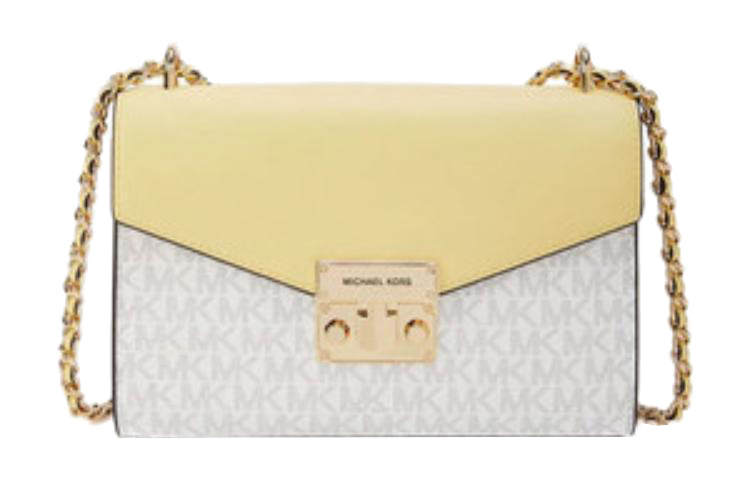 MICHAEL KORS Rose Artificial Leather Envelope Bag, Shoulder Bag, Crossbody Bag Medium Women's White/Yellow Cream