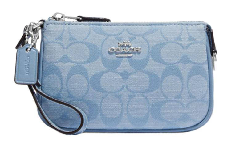 COACH Nolita Jacquard Fabric, Cow Split Leather, Chambray Handbag Clutch Mini Women's Light Blue
