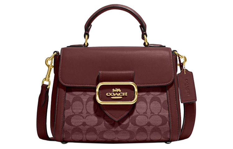 COACH Morgan Fabric With Cow Leather Handbag, Shoulder Bag, Crossbody Bag Small Women's Burgundy
