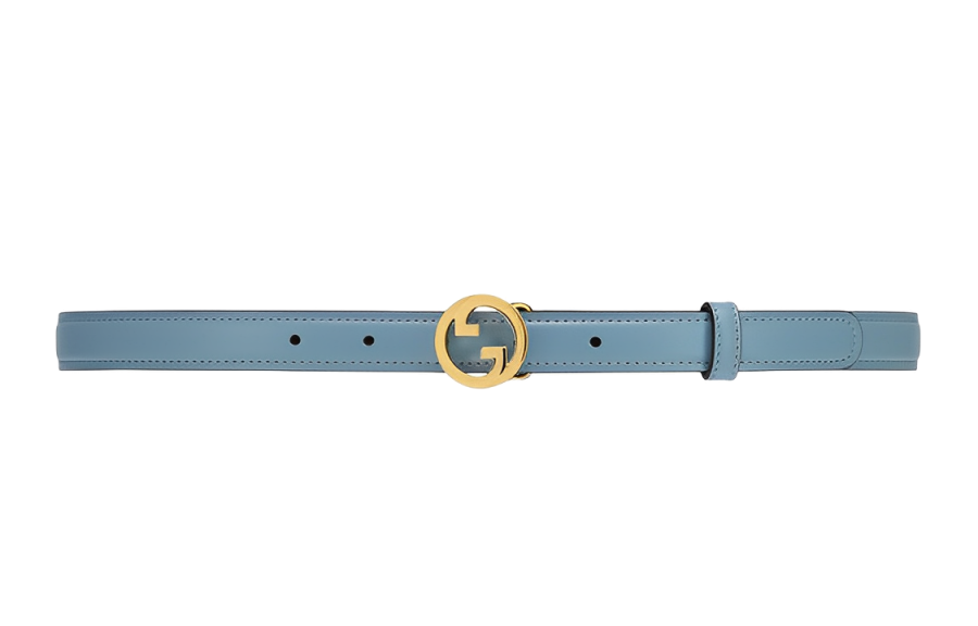 GUCCI Blondie Leather Belts Women's Blue Width 2cm