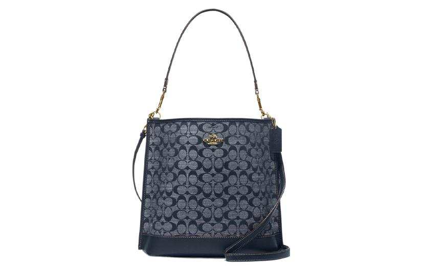 COACH Mollie Fabric With Cow Leather Bucket Bag, Handbag, Shoulder Bag, Crossbody Bag 28 Women's Denim Blue