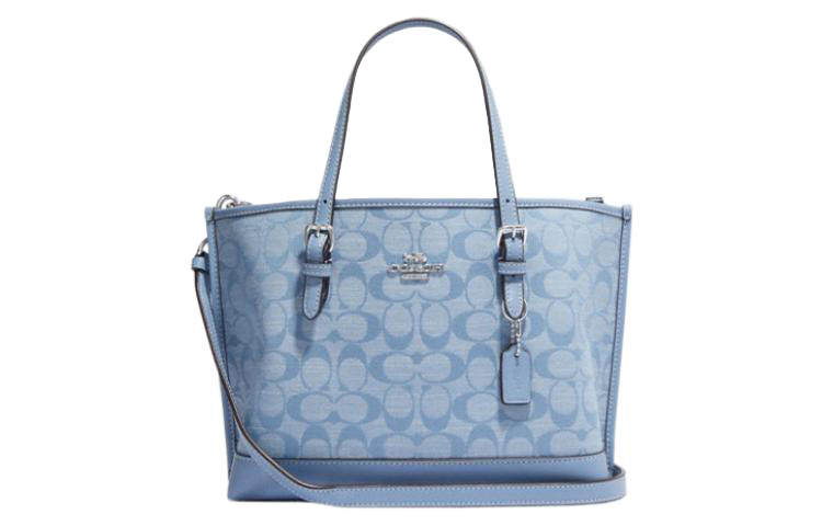 COACH Mollie Fabric With Cow Leather Handbag, Shoulder Bag, Crossbody Bag 25 Women's Light Blue