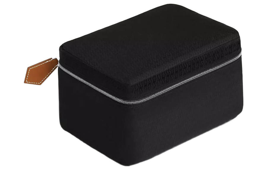 HERMES Travelsilk Silk, Bareina Calfskin Travel Storage Bag Mini Men's Black & Light Tawny