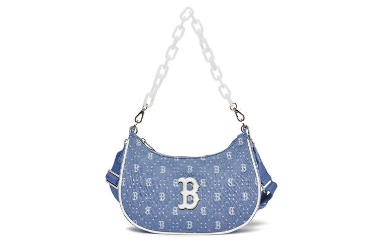 MLB Artificial Leather Shoulder Bag, Hobo Bag, Crossbody Bag Regular Women's Denim Light Blue