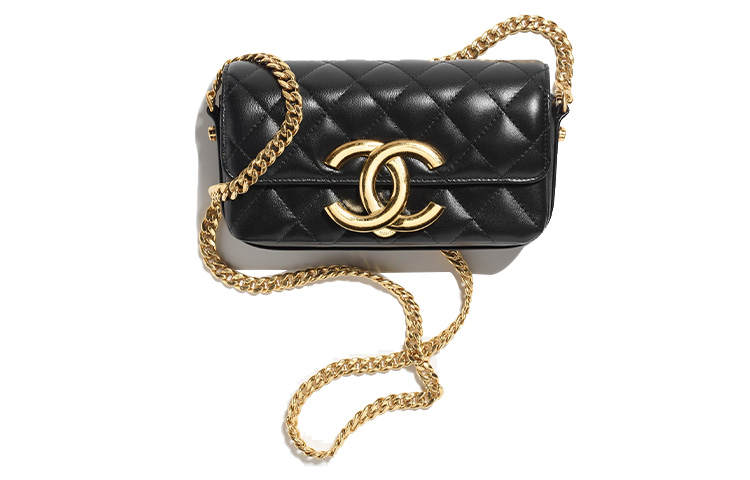 CHANEL Sheepskin Material Gold Metal Shoulder Bag, Crossbody Bag Mini Women's Black