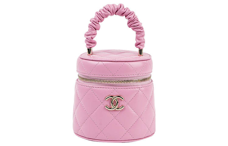 CHANEL Lambskin Cylinder Bag Handbag Makeup Bag Small Women's Pink