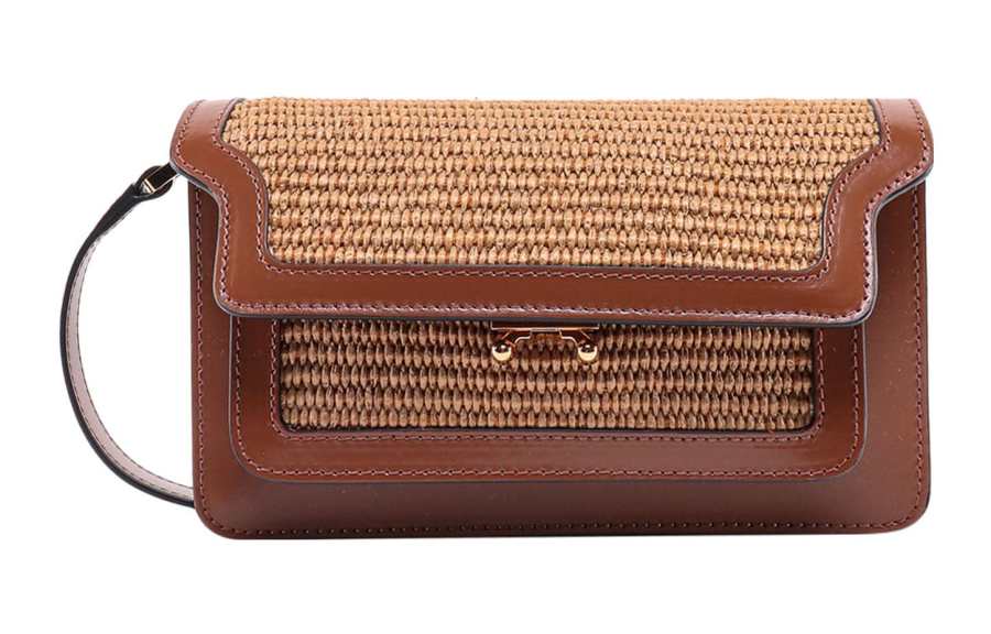 MARNI Leather With Raffia Crossbody Bag, Shoulder Bag Women's Light Umber
