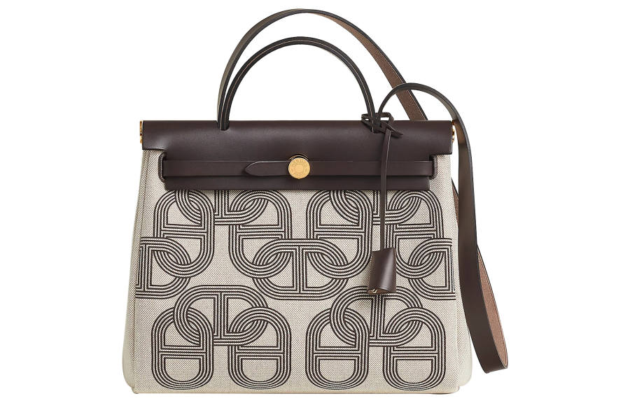 HERMES Herbag Zip H Plume Canvas With Leather Shoulder Bag, Crossbody Bag, Handbag 31 Unisex Light Beige