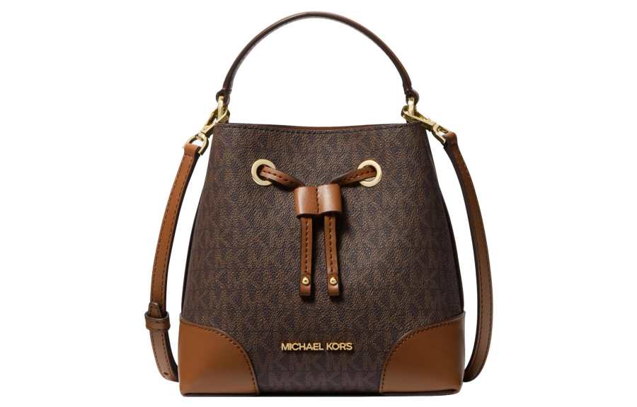 MICHAEL KORS Mercer Coated Canvas Bucket Bag, Shoulder Bag, Crossbody Bag Small Women's Light Brown