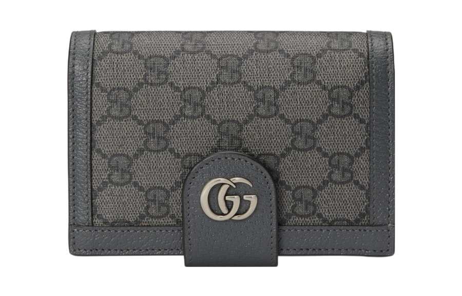 GUCCI Ophidia Canvas With Leather Passport Holder Men's Gray/Black