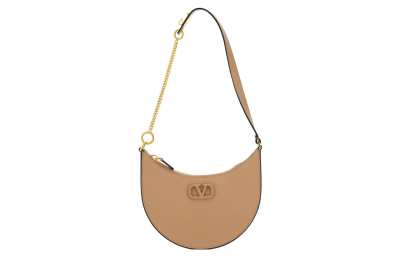 Valentino Vlogo Grain Calfskin Hobo Bag Handbag, Shoulder Bag Mini Women's Cinnamon Pink