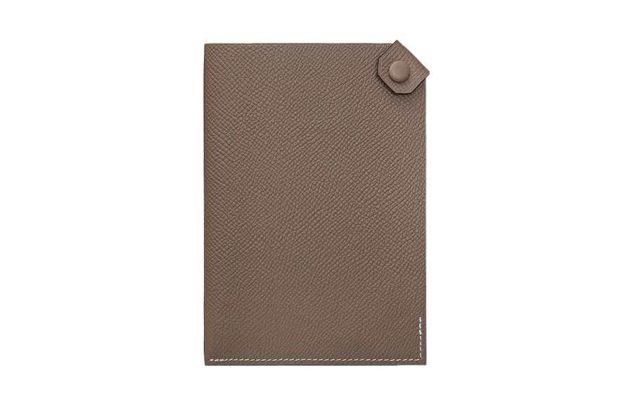 HERMES Tarmac Cow Leather, Leather Passport Holder Unisex 18 Etoupe Elephant Gray