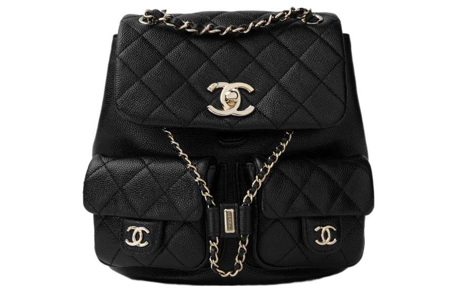 CHANEL Duma Litchi Grain Calfskin Backpack Women's Black