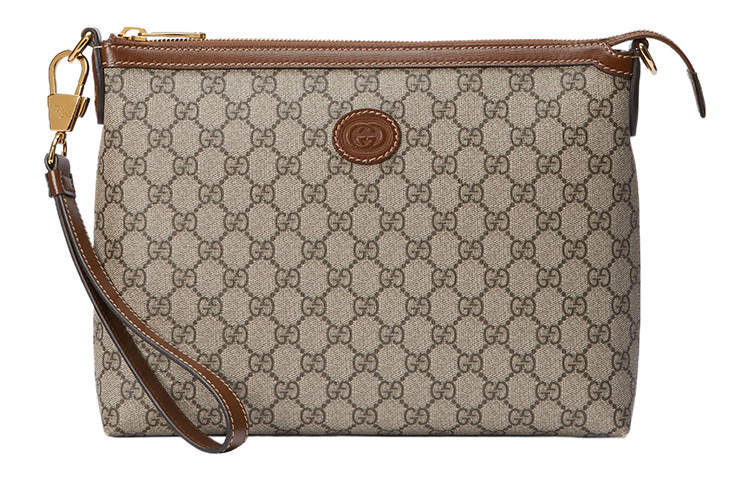 GUCCI GG Supreme Canvas With Leather Crossbody Bag, Shoulder Bag Men's Brown & Beige