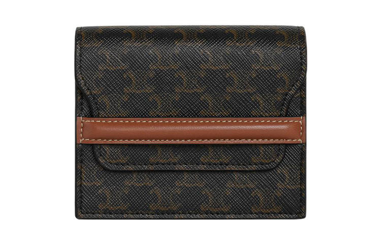 CELINE Triomphe Triumph Gate Suede With Leather With Synthetic Leather Business Card Holder, Wallet Men's Tawny