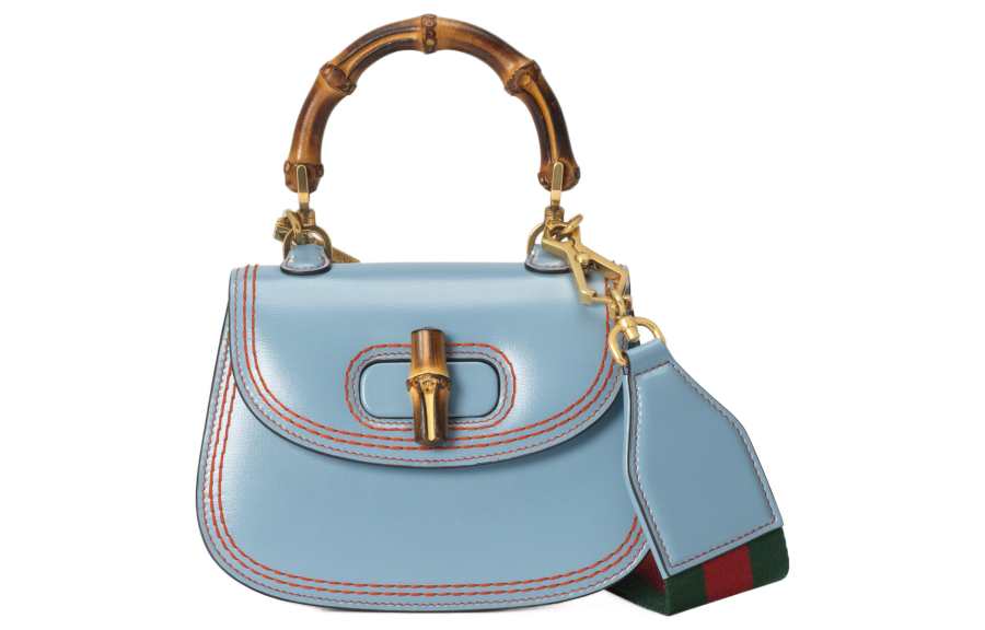 GUCCI Bamboo 1947 Leather Bamboo Bag Handbag, Shoulder Bag Mini Women's Blue/Red