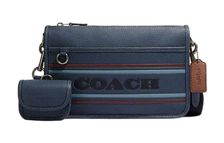 COACH Heritage Cow Leather With Leather Shoulder Bag, Crossbody Bag Medium Women's Dark Blue