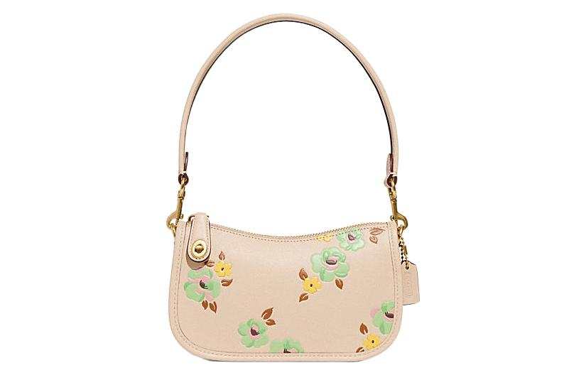 COACH Swinger Cow Leather One Shoulder Handbag Small Women's Beige Yellow