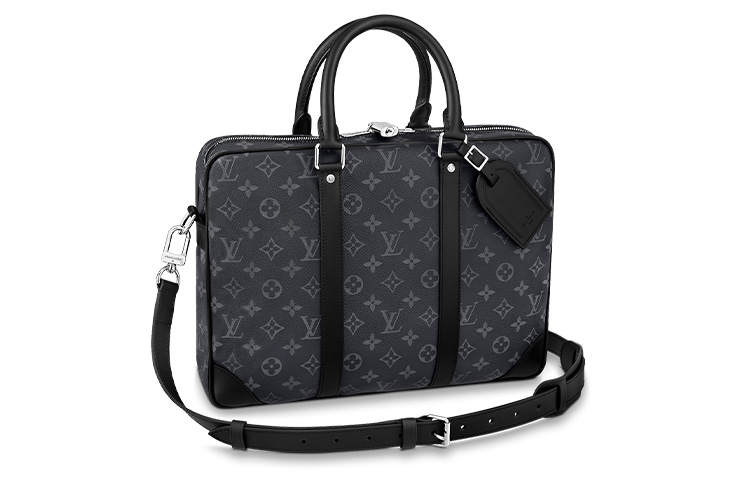 LOUIS VUITTON PORTE DOCUMENTS VOYAGE Coated Canvas One Shoulder Crossbody Handheld Briefcase Small Men's Black & Gray