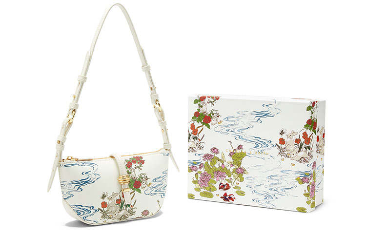 CHARLES&KEITH Pu Charles & Keith Shoulder Bag Small Women's Cream Milk White/Navy Blue
