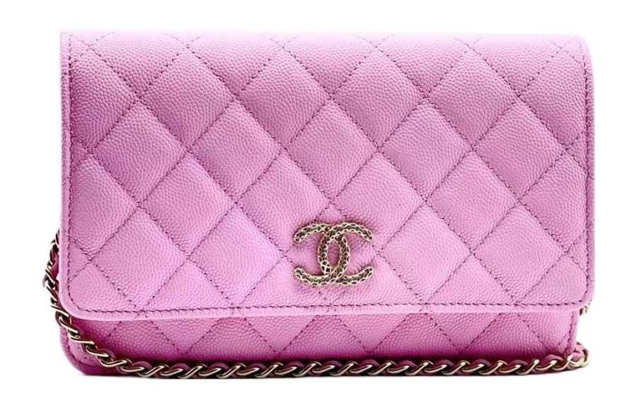 CHANEL WOC Grain Embossed Litchi Grain Cow Leather Chain Bag, Shoulder Bag, Crossbody Bag Women's Pink