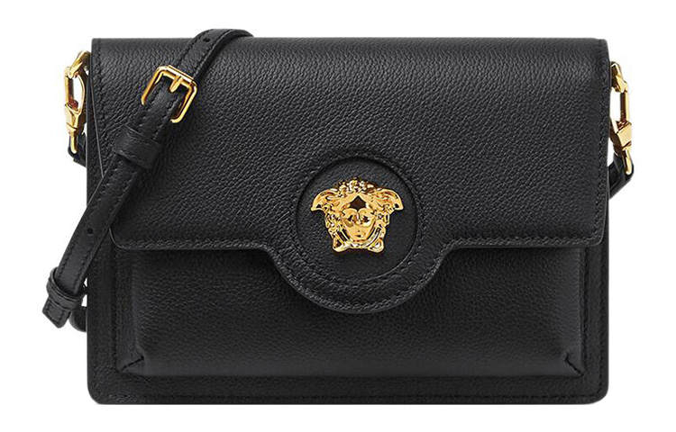 VERSACE VERSACE Calfskin With Lambskin Trim Shoulder Bag, Crossbody Bag Small Women's Black
