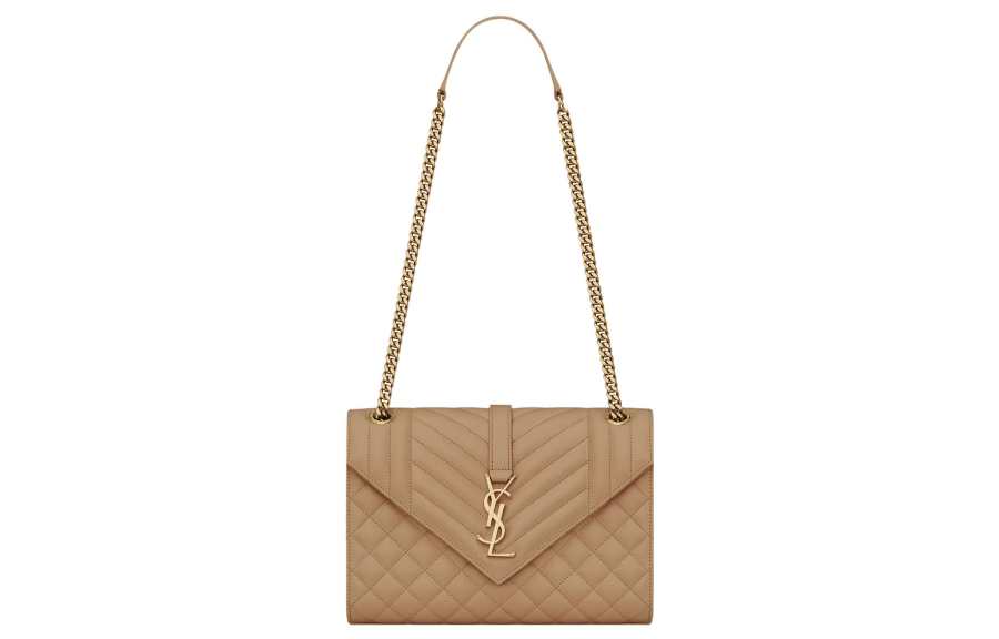 SAINT LAURENT ENVELOPE Embossed Leather Envelope Bag, Shoulder Bag, Crossbody Bag Women's Taupe