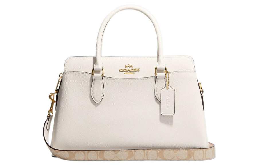 COACH Darcie Cross Grain Leather And Signature Coated Canvas Shoulder Bag, Crossbody Bag, Handbag Regular Women's White