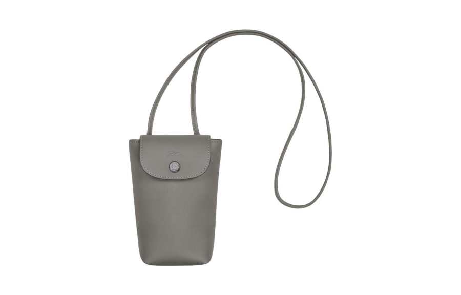 LONGCHAMP Le Pliage Xtra Leather With Cow Leather One Shoulder Crossbody Cell Phone Pouch Women's Gray