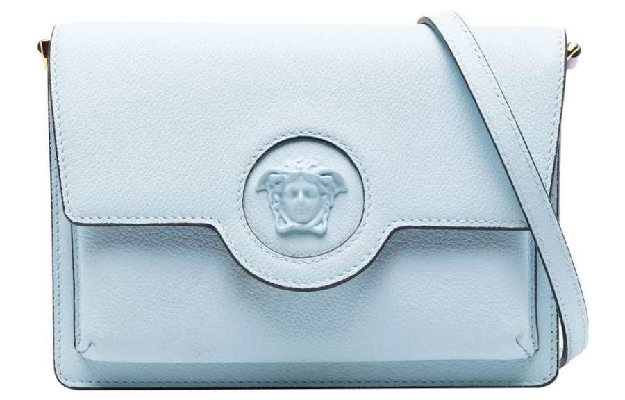 VERSACE Calfskin Shoulder Bag, Crossbody Bag Women's Ice Blue
