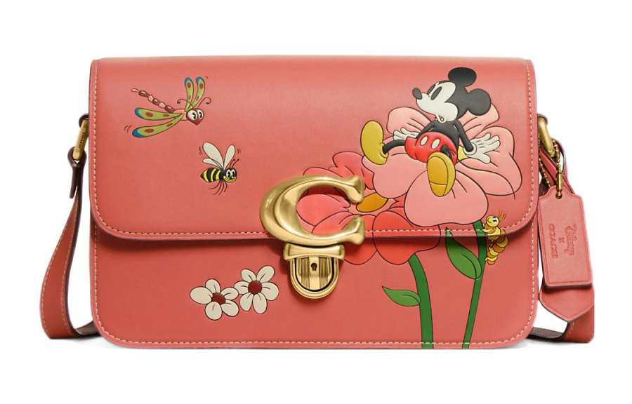 COACH Disney Collaboration Studio Leather One Shoulder Closure Crossbody Bag Medium Women's Coral Red