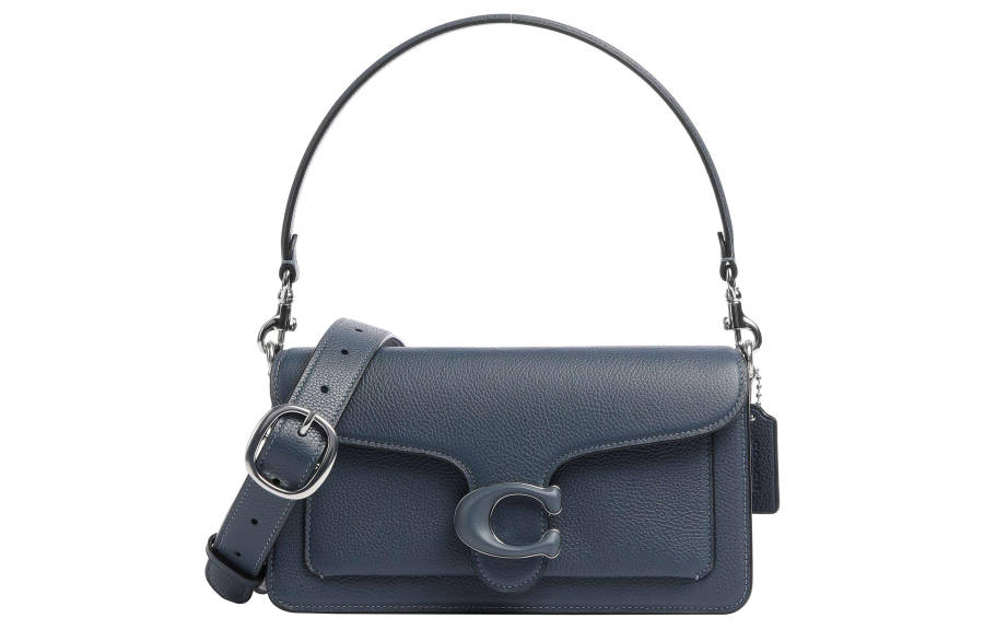 COACH Tabby Polished Pebble Texture Cow Leather Portable Crossbody Bag, Shoulder Bag Medium Women's Dark Blue